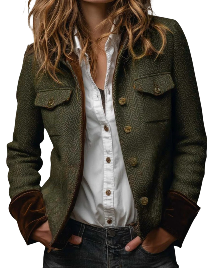 Corrie | Tweedowa kurtka z aksamitnymi detalami