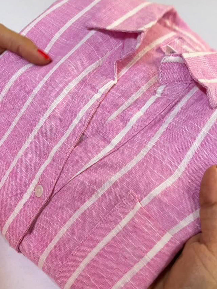 Miękka, oddychająca koszula lniana w paski damskiej