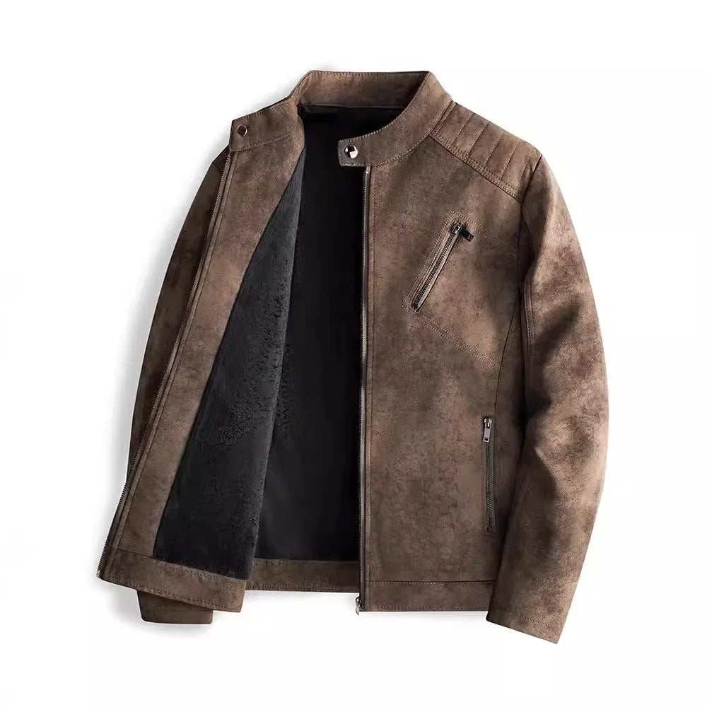 Damian | Elegancka skórzana kurtka z ociepleniem z polaru