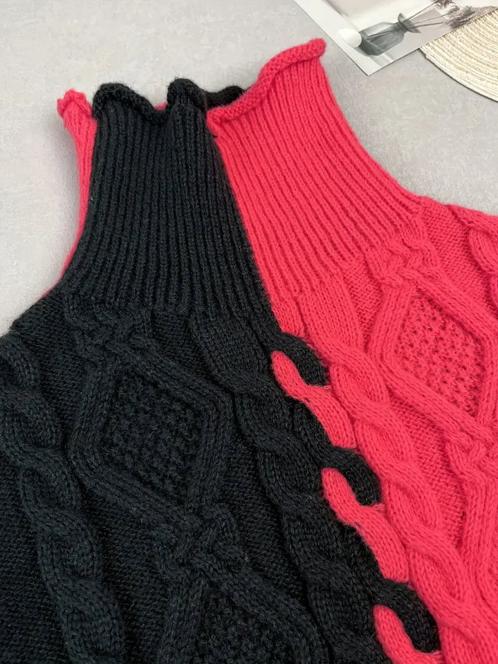 LEOVIA | Elegancki Sweter w Paski z Wysokim Kołnierzem